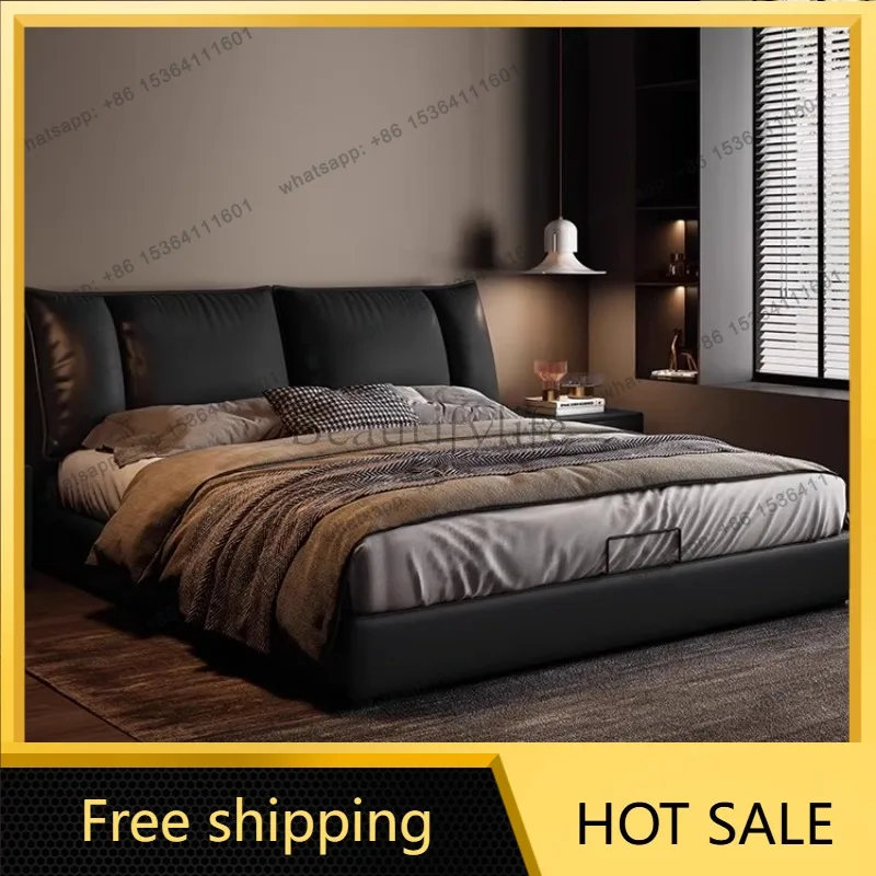 FG Rustic Design Double Bed Mattress Heavy Black High Modern Frame Double Bed Storage Luxury Cama Matrimonial Bedroom Furniture