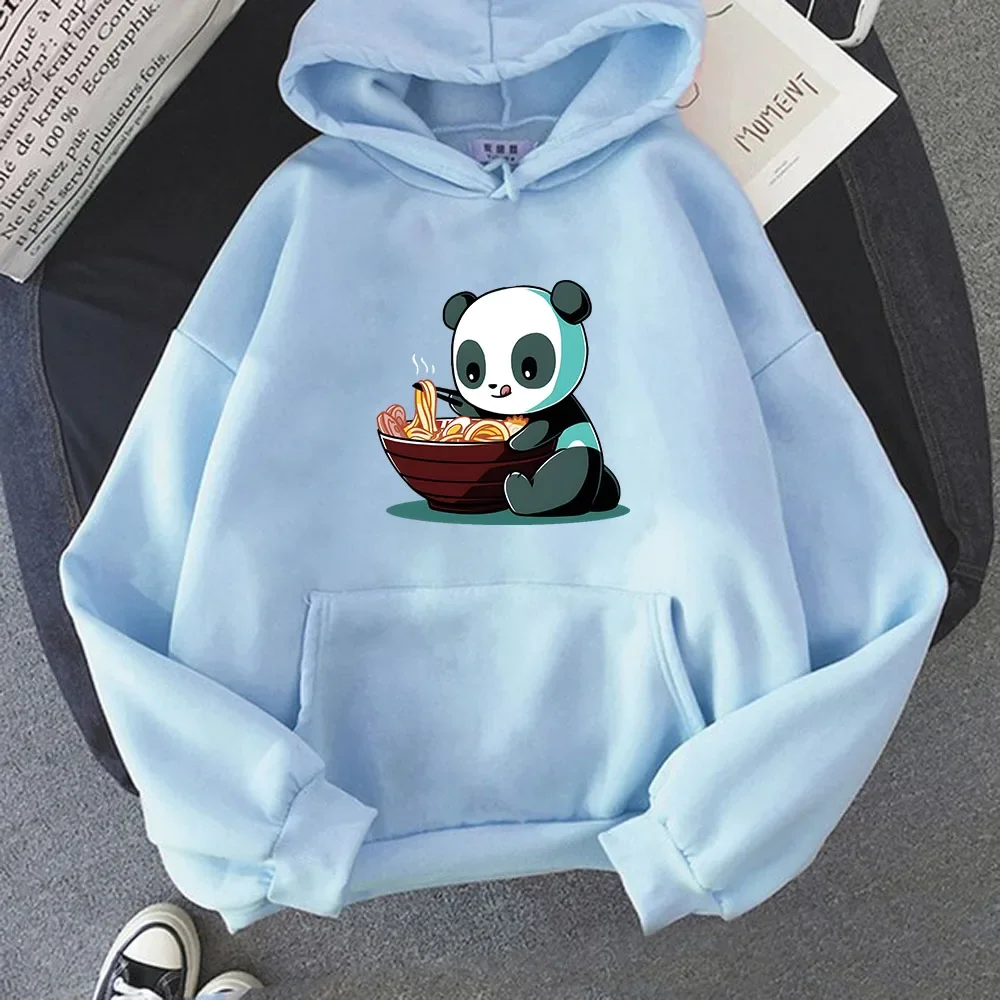 

Panda Eating Ramen Noodles Graffiti Casual Long Sleeve Loose Sweatshirts 2023 New Autumn Winter Streetwear Kawaii Male Pullovers