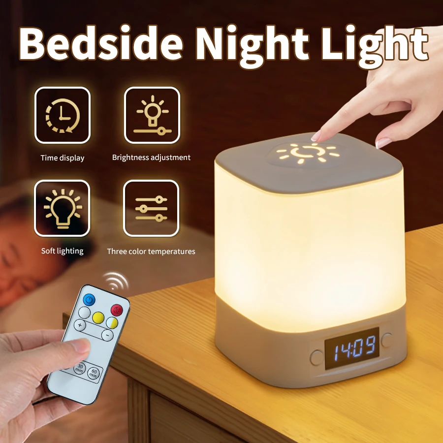 

Перезаряжаемые светодиодные ночники, часы, дисплей времени, сенсорный ночник с регулируемой яркостью, прикроватные лампы, украшение для спальни, настольная лампа для чтения