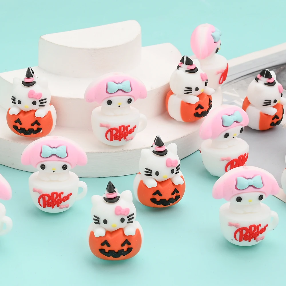 

4 шт. 3D тематические силиконовые бусины Sanrio, чашка с тыквой, моделирующие фокусные бусины для DIY, цепочки для сосок ручной работы, аксессуары для изготовления ювелирных изделий