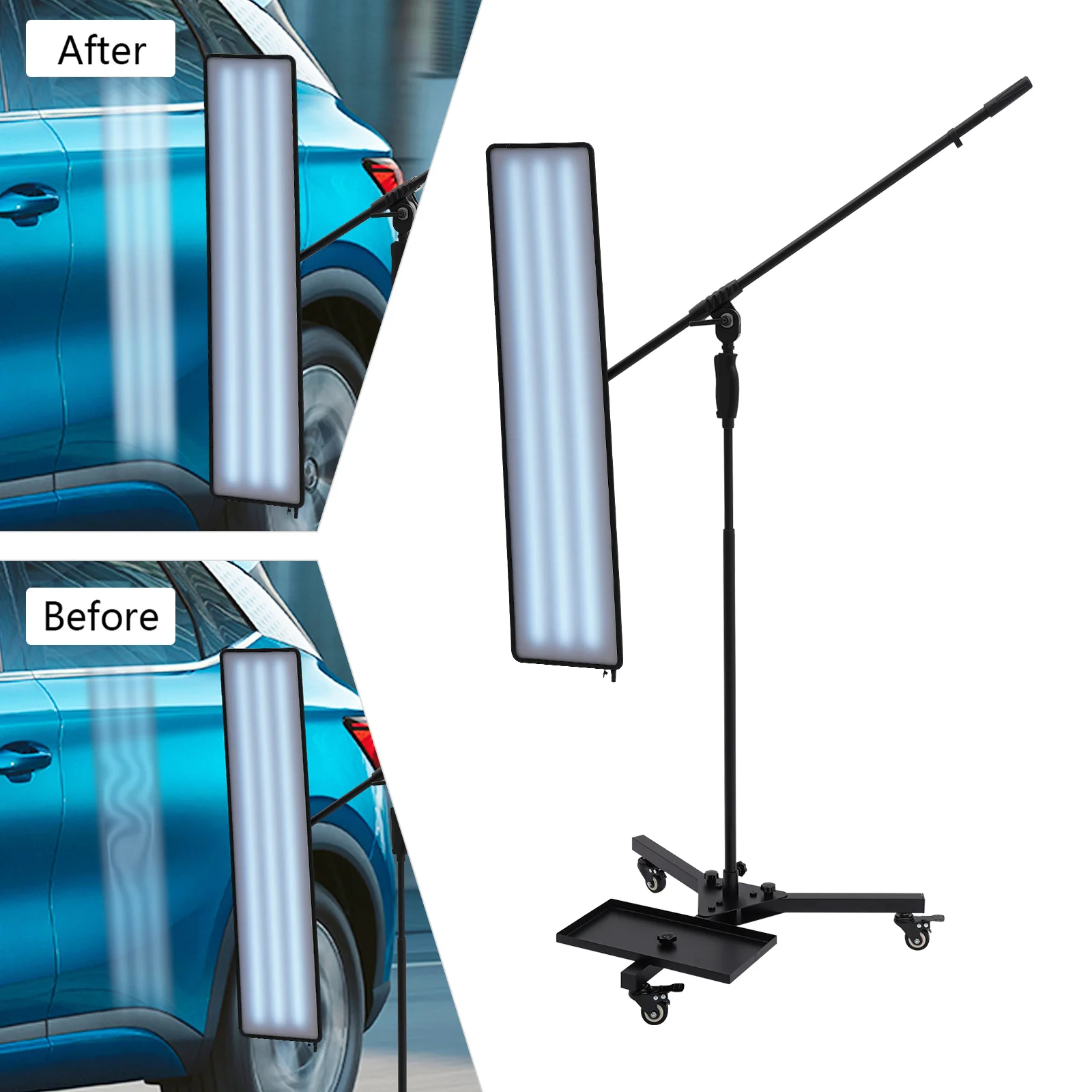 Lampada riflettente per riparazione ammaccature a LED da 10 W, 360 °   Supporto girevole regolabile, pannello luminoso di livellamento senza vernice PDR per la riparazione di urti e ammaccature