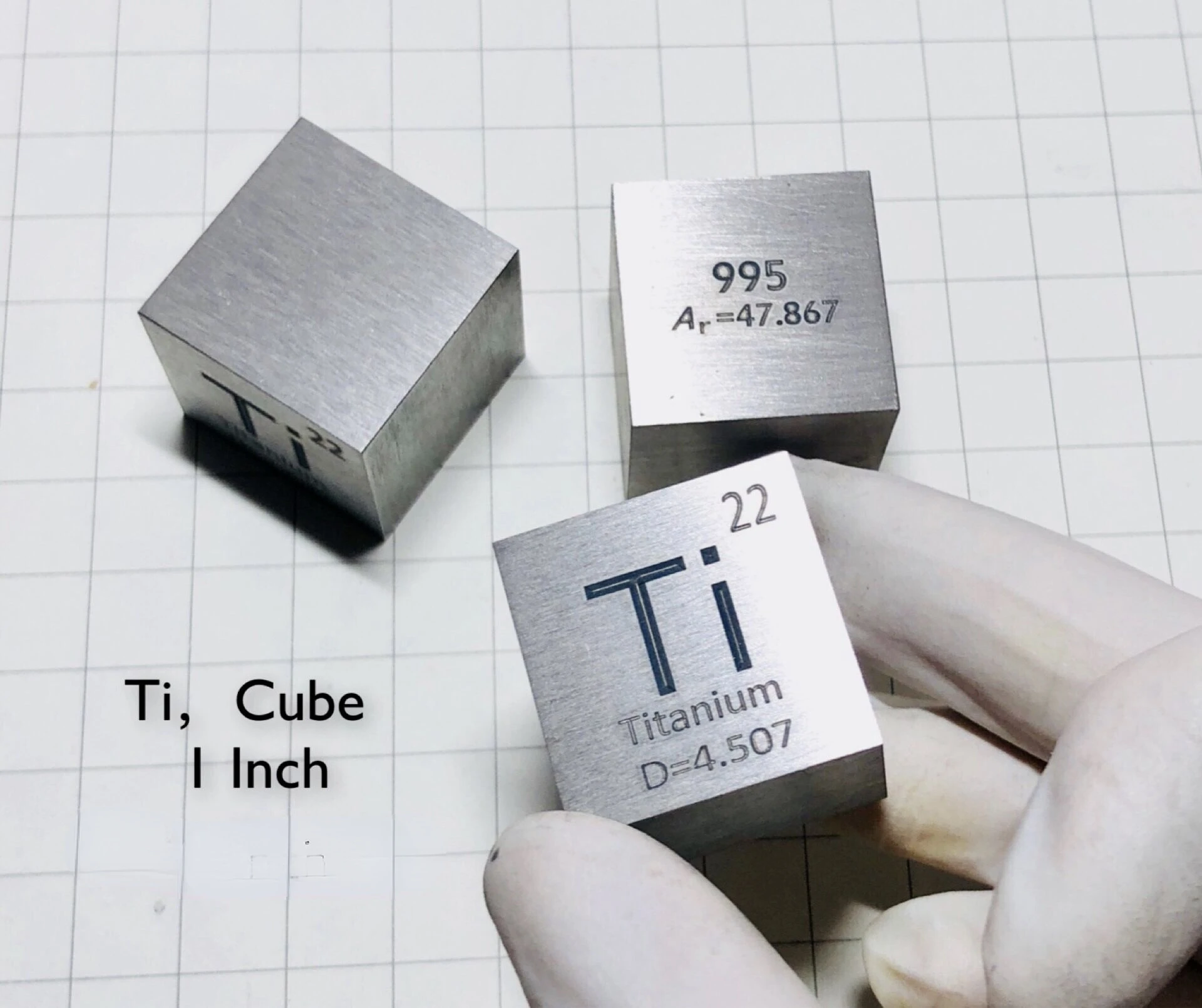 One Inch Titanium Cubic Periodic Phenotypic Cube with Box Pure Titanium Cubic Titanium Square Paperweight