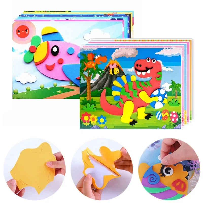 1/10pcs DIY Creative Cartoon Animal 3D EVA Foam Sticker Puzzle Handmade Early Learning Educational Toys for Children Kids Gift