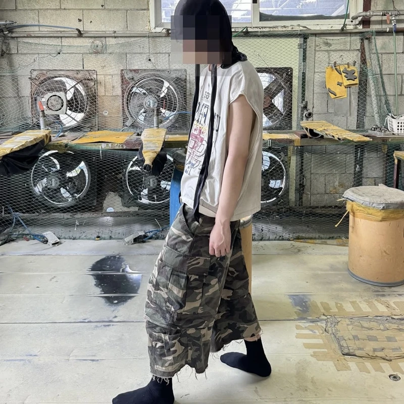 

Мужские повседневные шорты свободного кроя Project Camouflage с отстегивающимися карманами, 7-дюймовые брюки, молодежные летние рабочие штаны