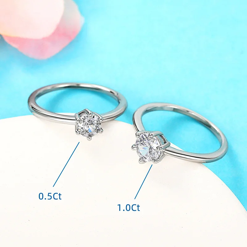Huitan Classic 6 Claw Setting CZ Rings for Women Simple Elegant Bridal Wedding Rings Eternity Timeless Style Engagement Jewelry