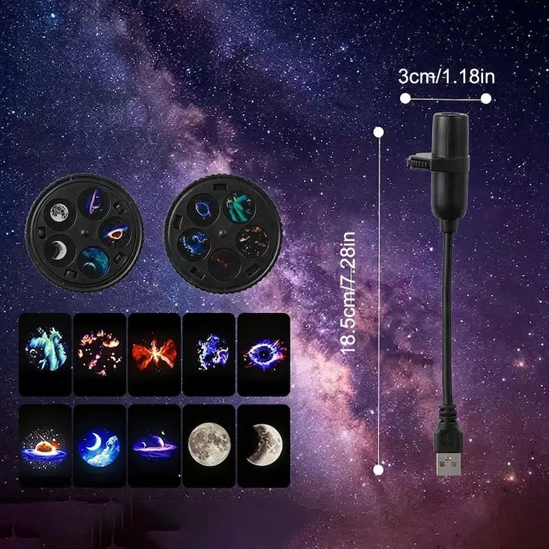 USB Powered Galaxy Projector Multi Planet Patterns Flexible Neck For Bedroom Romantic Night Use