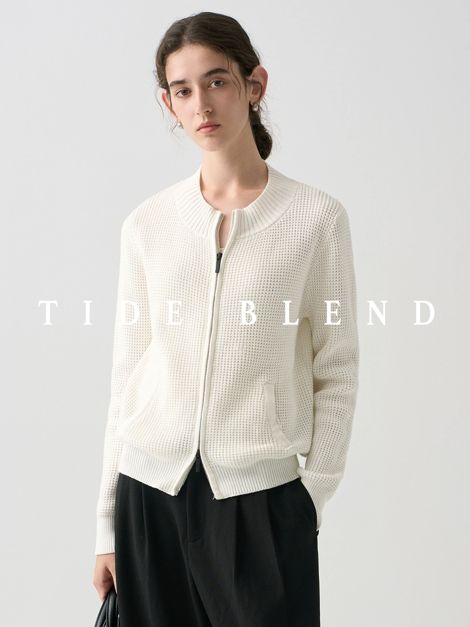 Ruiqia Ya Ji | Light Maturity Simple Style Zipper Knitted Open Cardigan Women's Autumn Thin Breathable Design Sense Top