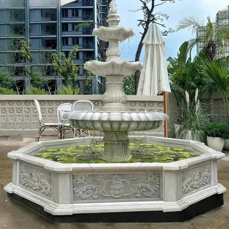 Stone carving fountains, large outdoor courtyards, villa landscape ornaments, outdoor water features, flowing water ponds, Europ