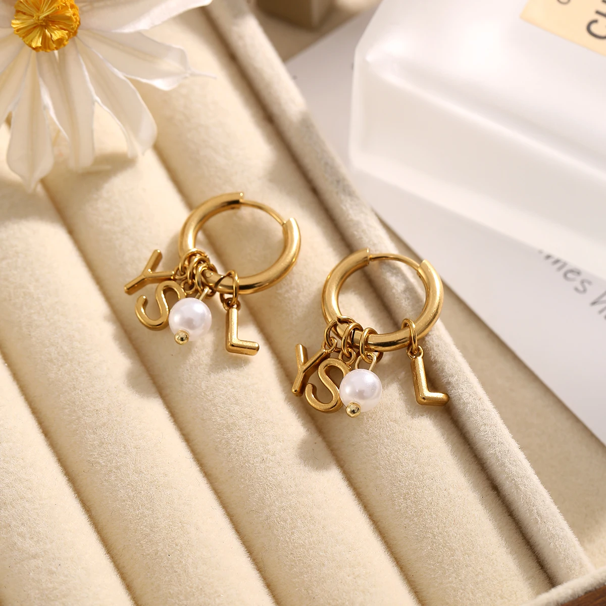 SOVOB العصرية الفولاذ المقاوم للصدأ الذهب إلكتروني اللؤلؤ اللؤلؤ هوب أقراط للنساء الفاخرة الأنيقة أقراط الموضة هدايا عيد الميلاد #4