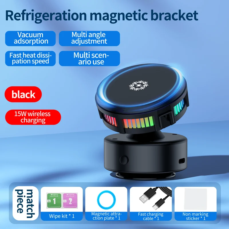 15W ice Cooling Magnetic Wireless Car Charger for iPhone16 Android Xiaomi Samsung MacSafe Car Phone Holder Fast Charging Station