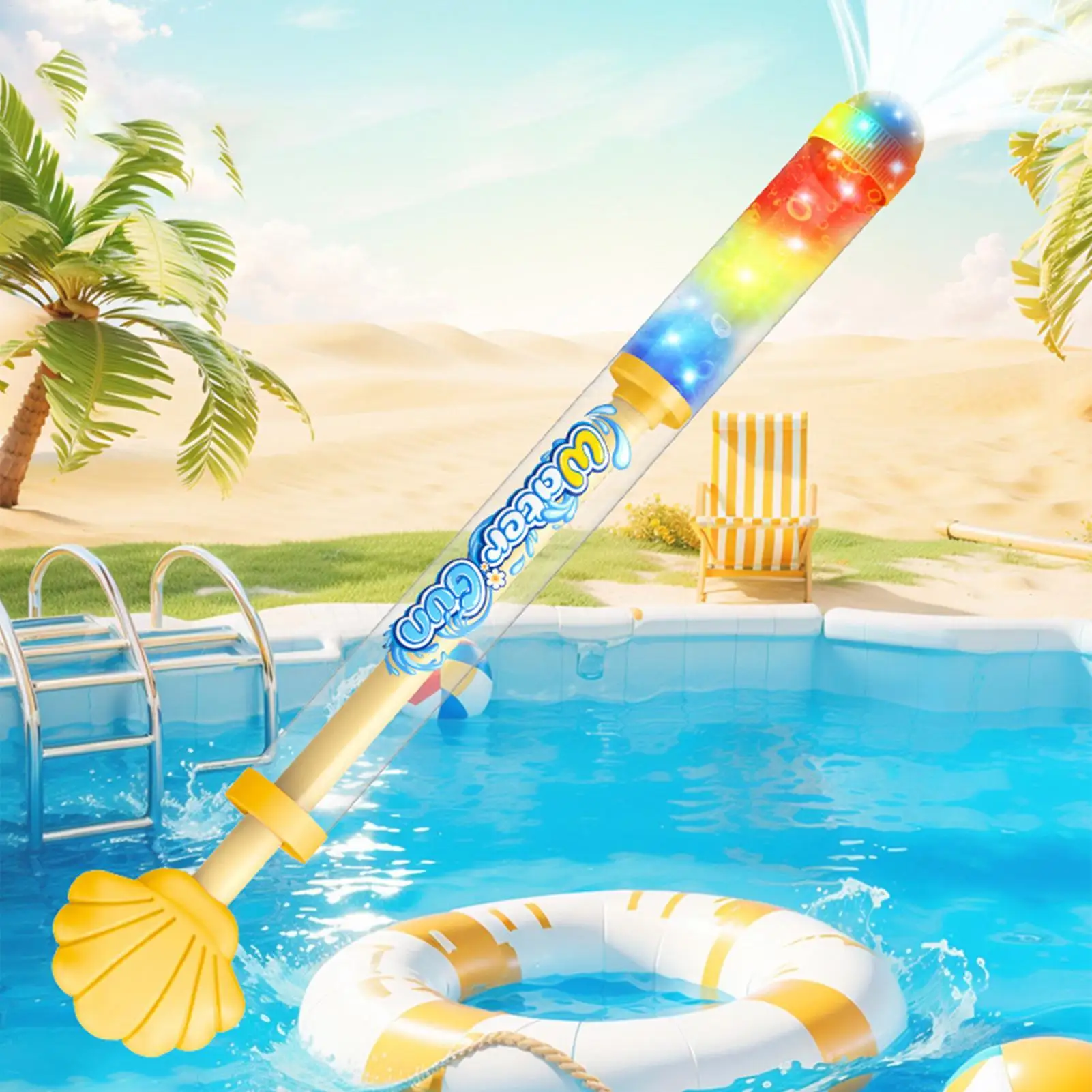 Pull-Pull Fire-works Water Spray Summer Beach Outdoor Play Water Battles Spray Gun With Rotating Fire-works Feature For Kids