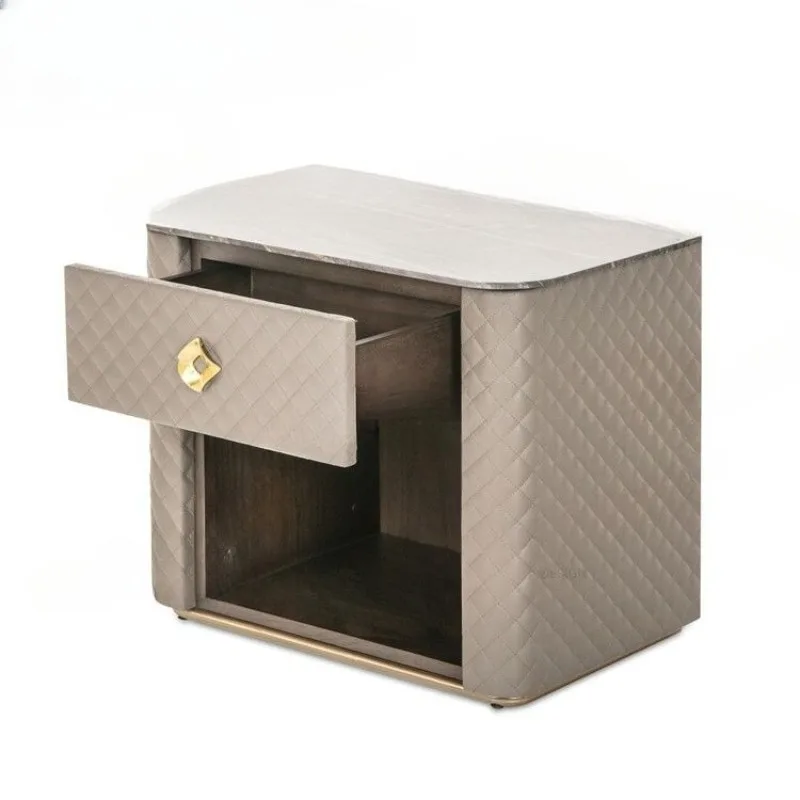 modern simplicity, Italian light luxury, designer style, leather hard bag solid wood, fully equipped bedside table
