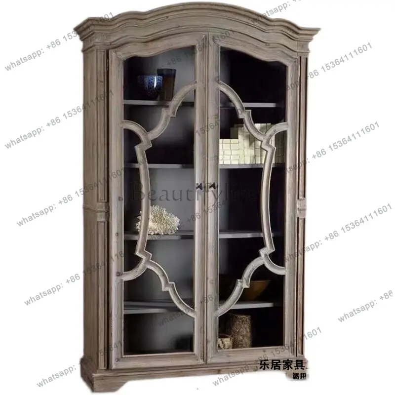 

Leju American solid wood antique glass double door bookcase