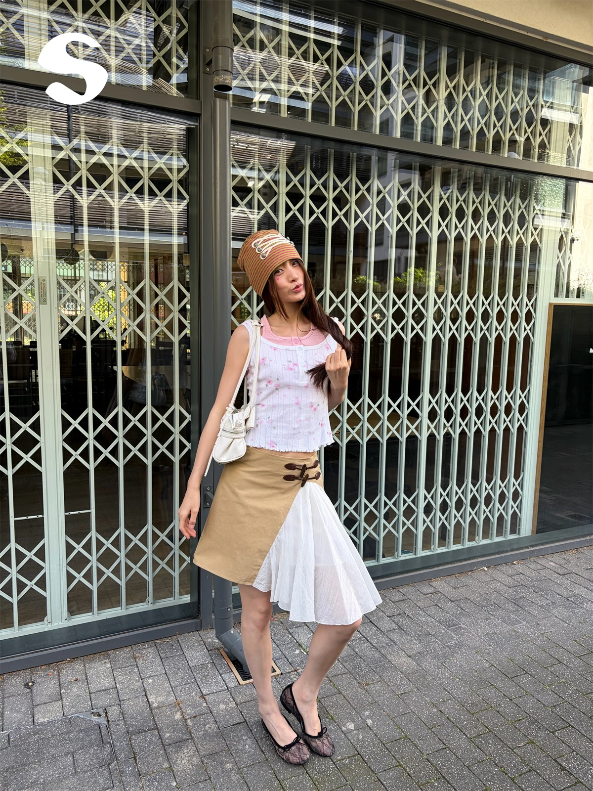 Sleep at 11 Korean Style Vintage Asymmetrical Blue A-Line  Skirt Women's Design Sensation Small Audience Short Skirt
