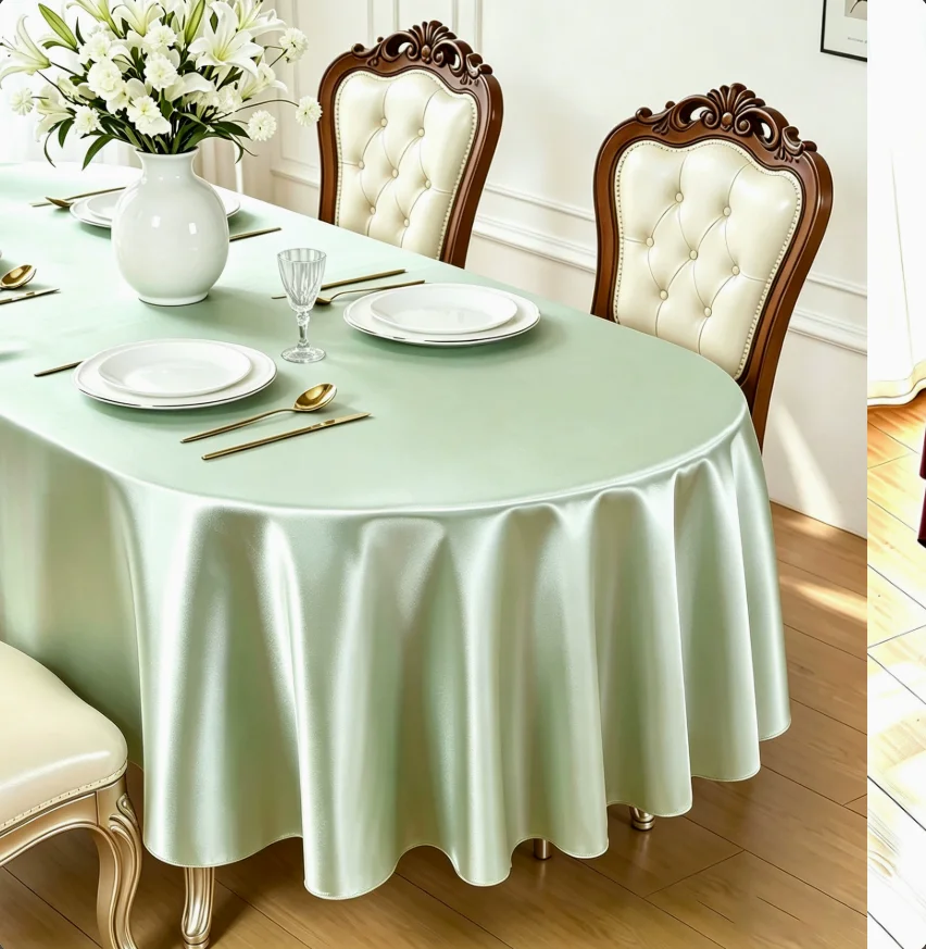 Solid Color Satin Oval Tablecloth, Glossy Polyester Table Cover, Wedding Banquet Hotel Restaurant Dining Table Decoration