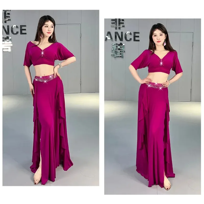 

Женский костюм для танца живота – сетчатый наряд для выступлений в стиле восточных танцев, комплект для тренировок, индийская одежда, женский костюм, комплекты с юбками