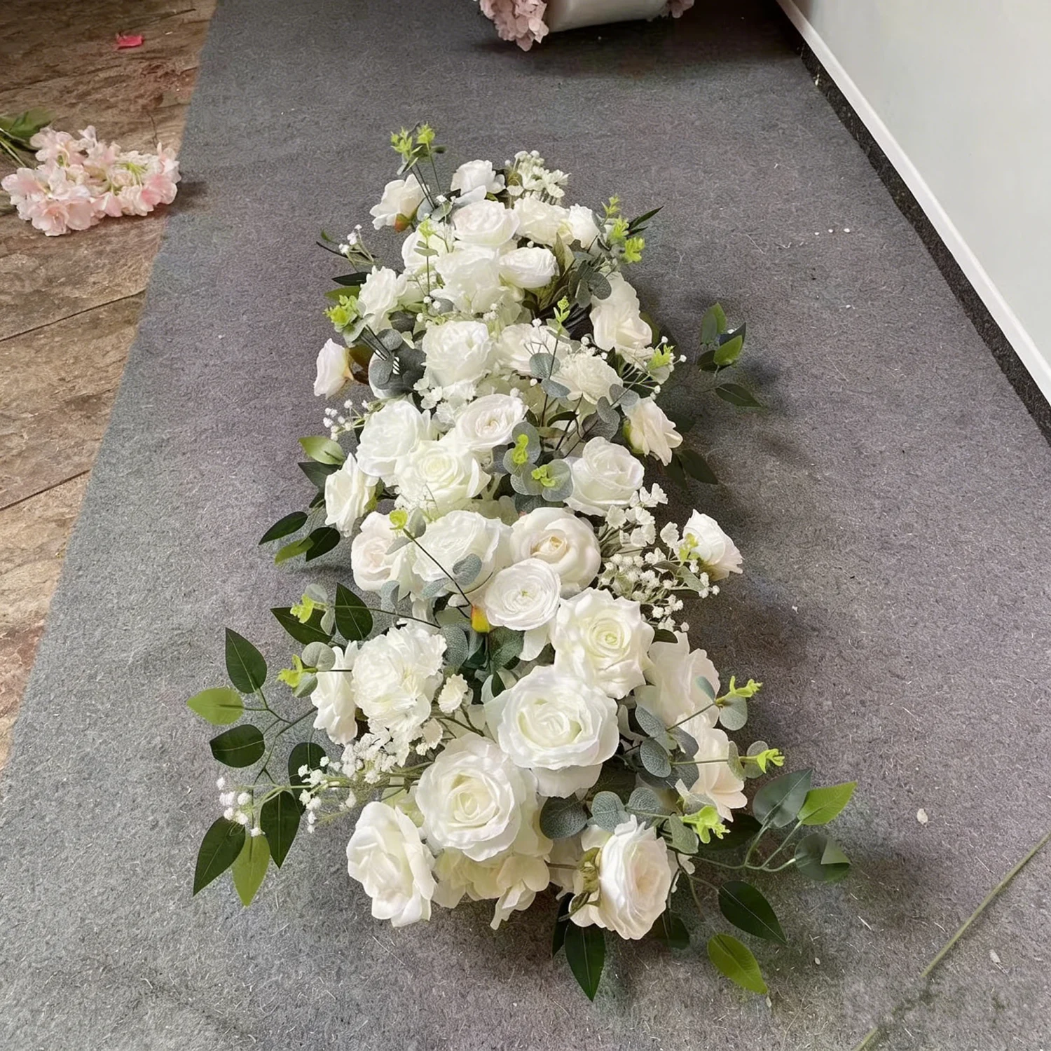 Artificial Runner Flower Row Wedding Arrangement Decoration Floral Backdrop Props Table Flower Runner Event Party Floral Decor