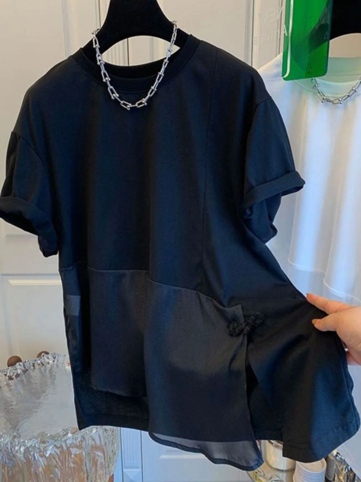 

plus Size 300 Pounds Vintage Thin Short Sleeve T-Shirt Dress Women's Casual Meat Concealing Top Korean Style round Neck Singl...