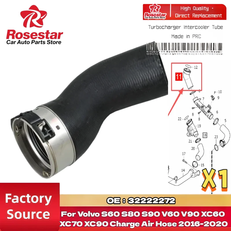 

For Volvo S60 2016-2020, 32222272 Turbocharger Intercooler Tube Charge Air Hose, Car Replacement Accessories