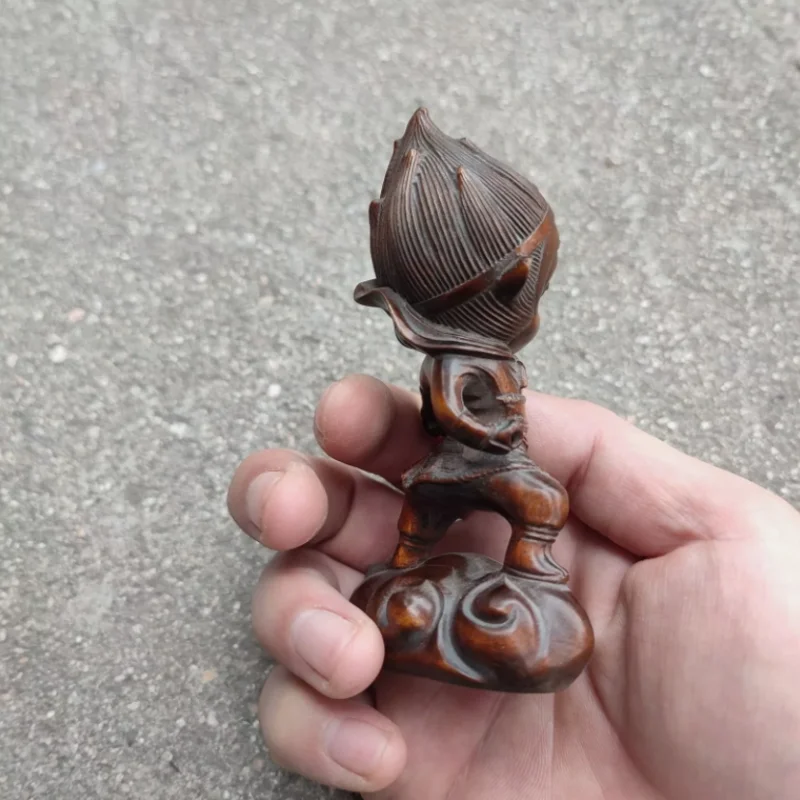 Vintage Art Chinese Wooden Statue Lovely Woodwork Cute Monkey King Carved Gift