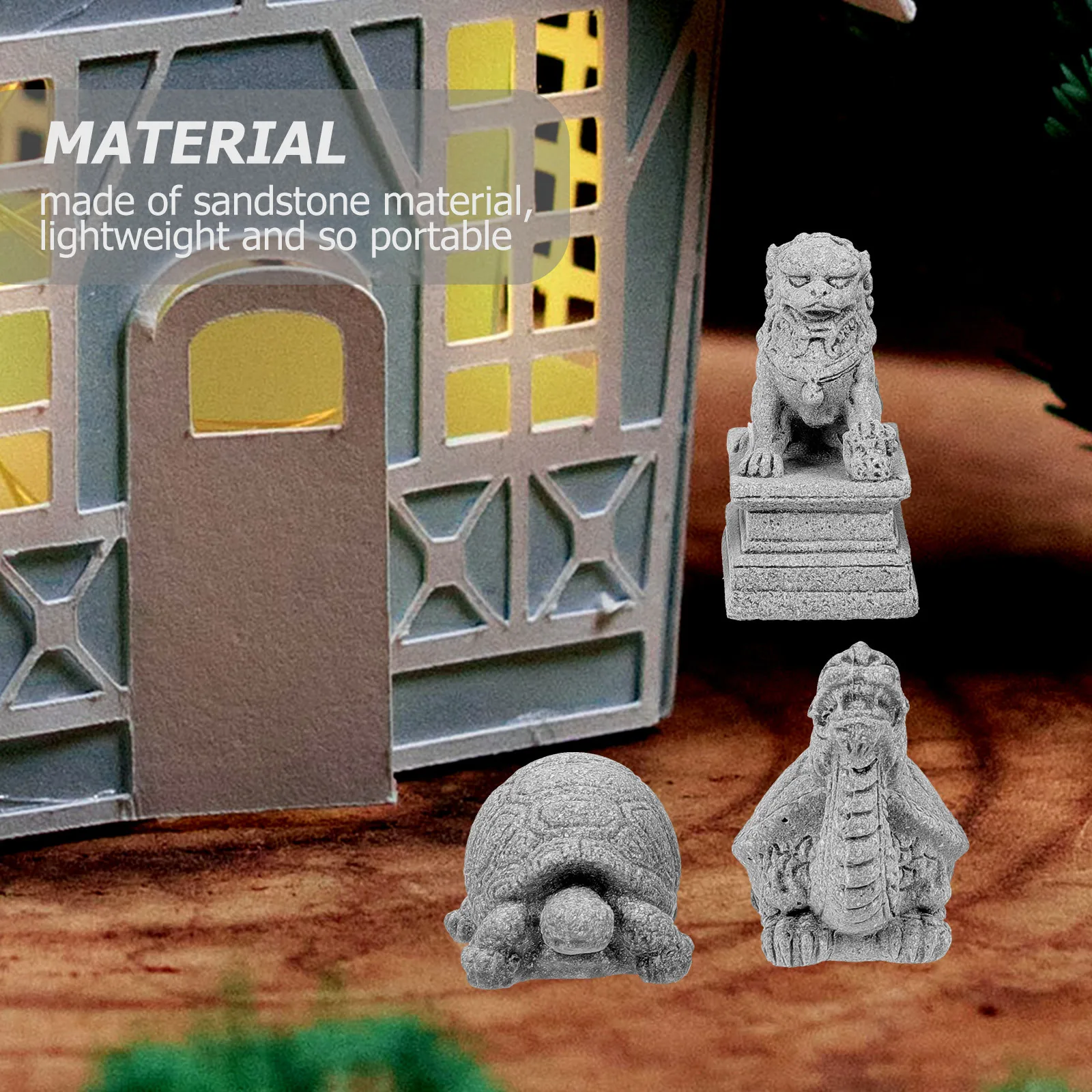 

4pcs North Lion Figurines Chinese Style Guardian Statues For Garden Bonsai Decor Micro Landscape Home Decor Gardening Supplies