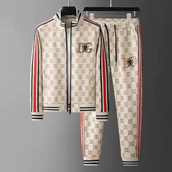 Plus Size M-4XL Men Sport Suit New Spring Autumn Cardigan Zipper Jacket Outwear And Pant Two Piece Fashion Casual Outfits