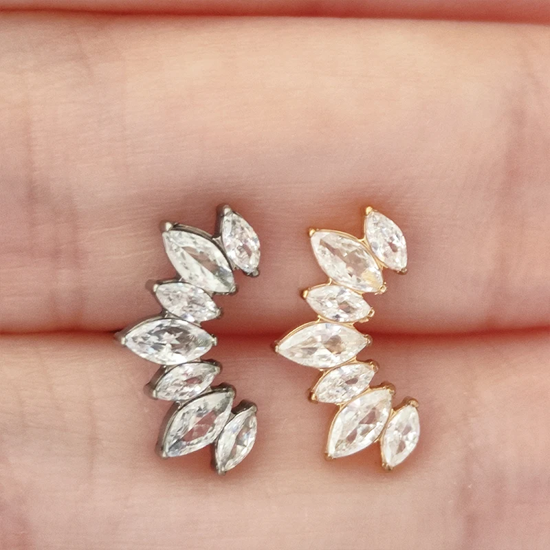ASTM F136 Titanium Cartilage Nail Internal Thread Labret Lip Ring CZ Ear Studs Tragus Helix Lobe Piercing Earrings Body Jewelry