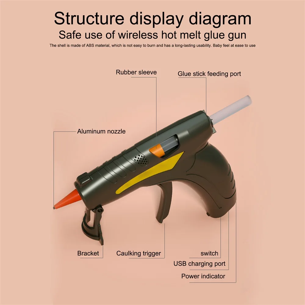 USB Charging Hot Melt Glue Gun for 7mm Glue Sticks Heat Temperature Thermo Electric Repair Tool Mini Indusrial Household Hot Gun