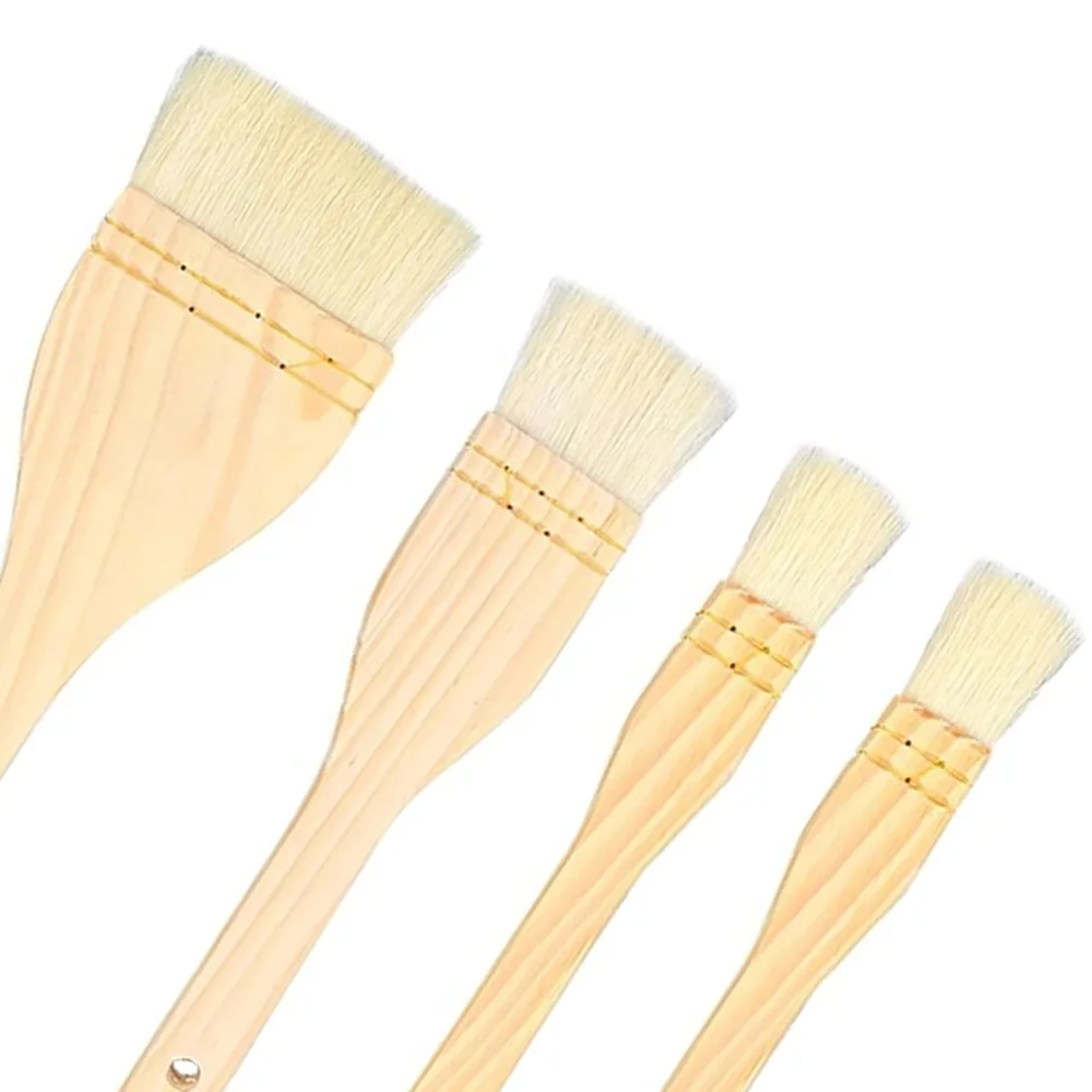 4Pcs Flat Hake Brushes Artist Painting Brushes Set Wool Bristles Wash Brush for Watercolor, Ceramic and Pottery Painting