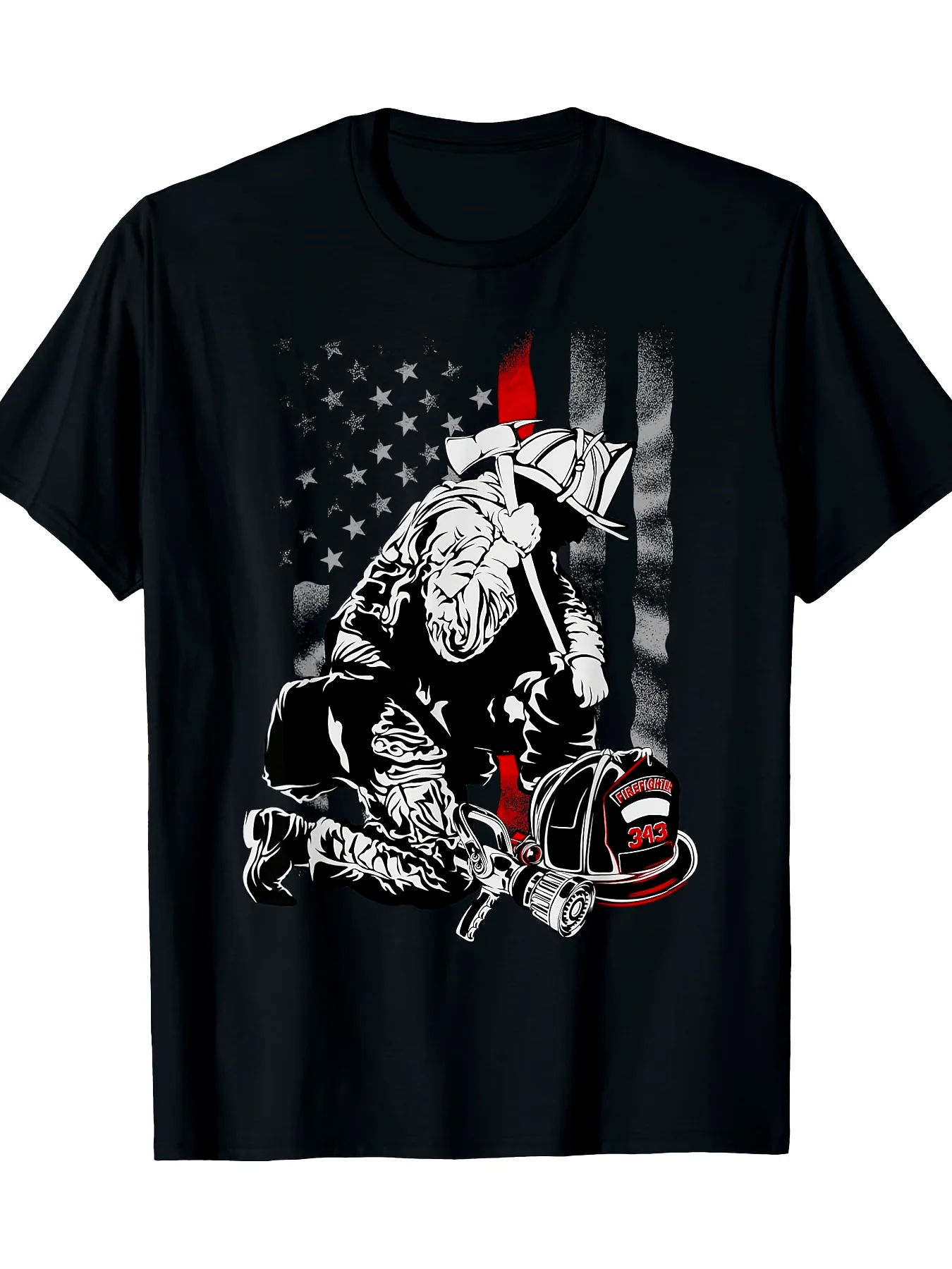 Fallen Fireman American Flag Thin Red Line Firefighter Top T-Shirt 180g