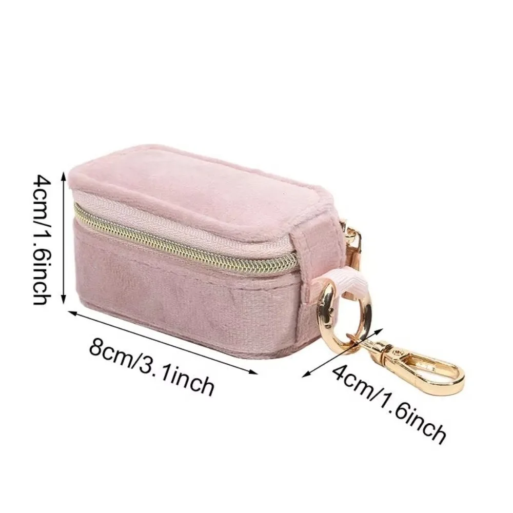 Portable Mini Size Jewelry Storage Box Velvet Material Zipper Closure Ring Box Hanging Candy Color Jewelry Case Travel Use