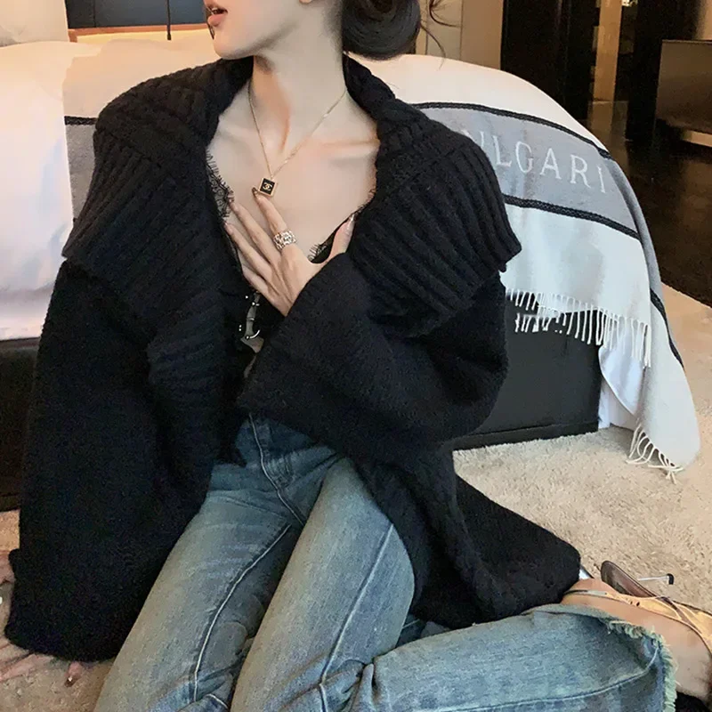 フランスのレイジースタイルミッドレングスニットセータージャケット女性の秋冬ルーズアウターカーディガン今季の新作ホットセールFa