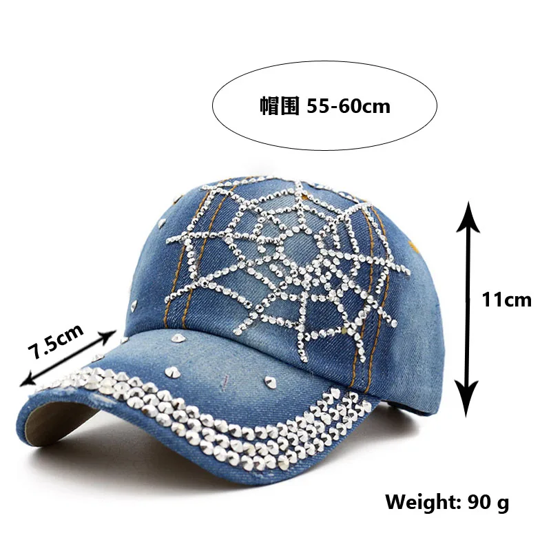 [YARBUU] High Quality New Fashion Four Seasons Baseball Cap For Women Spider Web Rhinestone Gorras Caps Casquette Trucker Hats