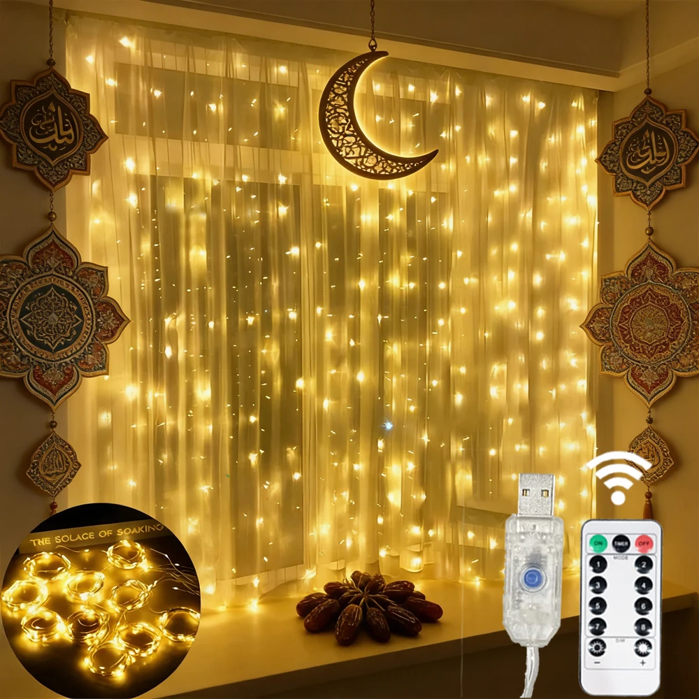 

Светодиодная гирлянда USB для улицы, сада, двора, свадьбы, Дня матери, праздников, декоративное освещение, 2026 год, к празднику Ид Мубарак
