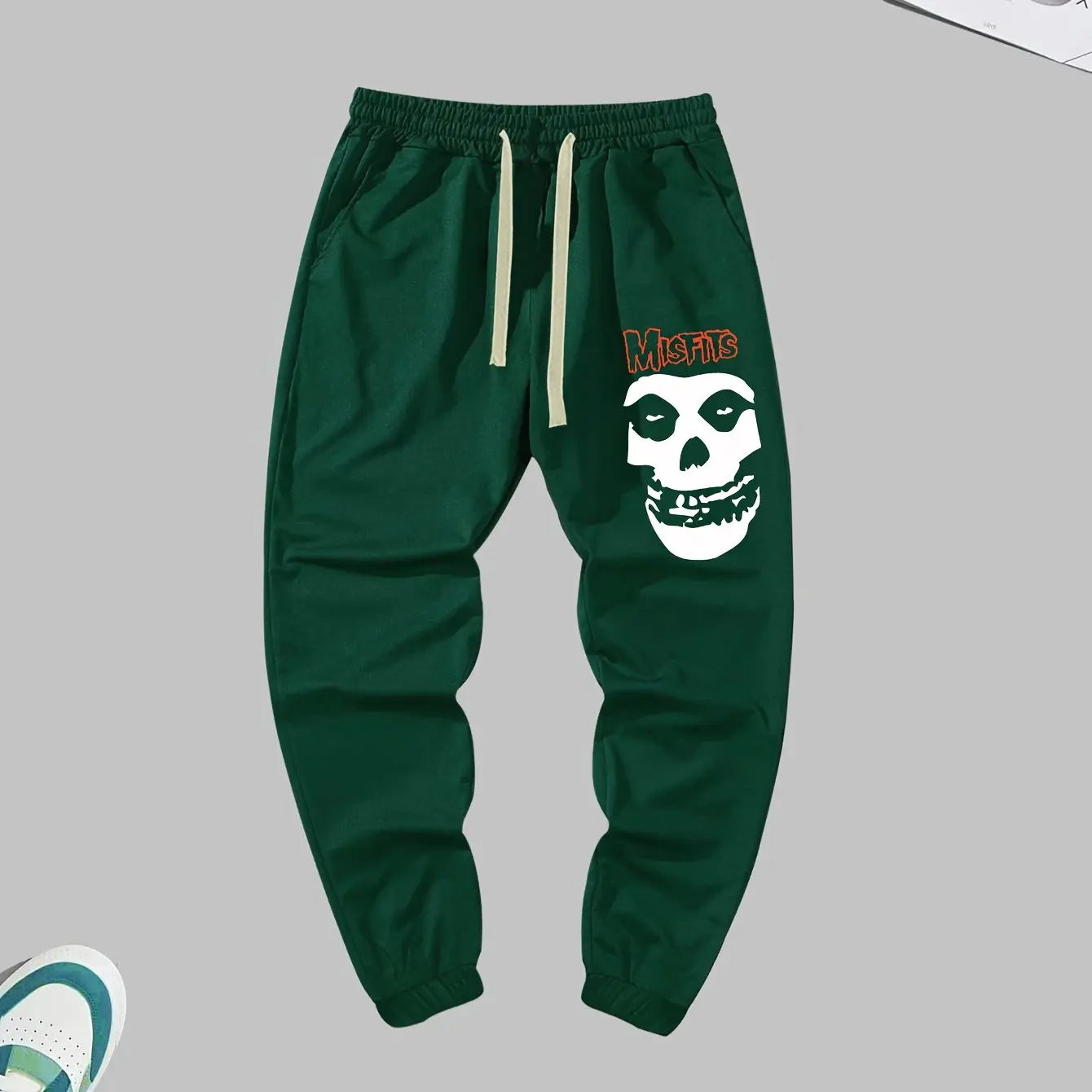 Halloween Skull Pattern Joggers, MISFITS Men\'s Women\'s Casual Stretch Waist Drawstring Sports Y2K Pants Sweatpants