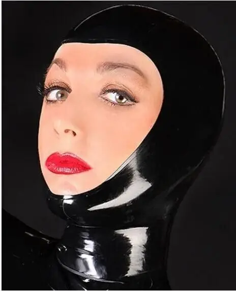 

Latex Natural Mask Fetish Rubber Hood Open Face Zipper Club Costume Role Play