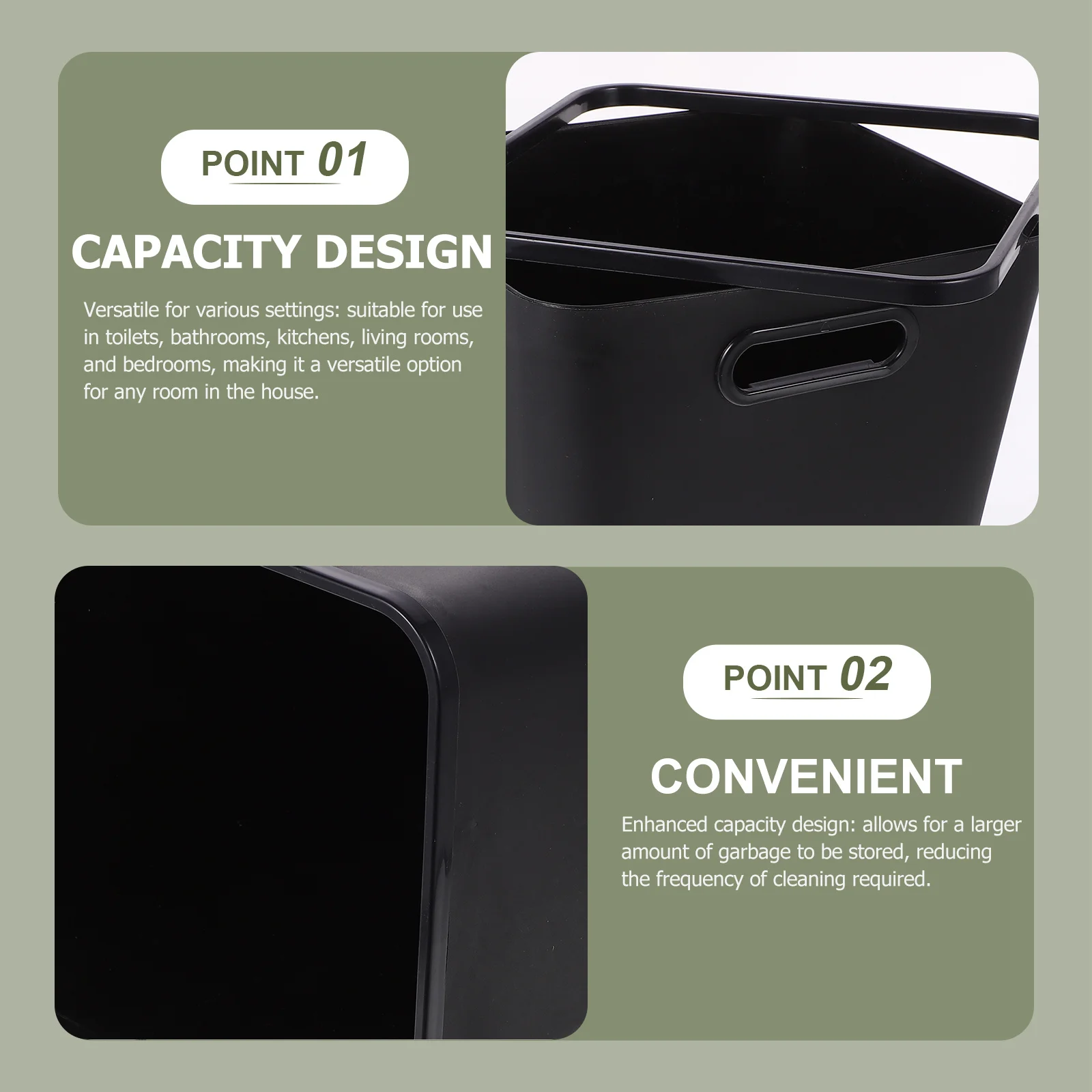 

Plastic Trash Can Enhanced Capacity Durable Square Garbage Bin Bathroom Kitchen Bedroom Wastebasket Trash Can Garbage Bin