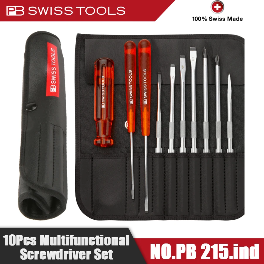 

PB SWISS Tools 10Pcs Multifunctional Screwdriver Set with Screwdriver Handle and Screwdriver Bits Roll-up Tool Bag NO.PB 215.ind