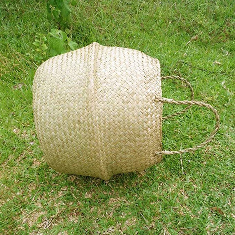 Seagrass Storage Basket Folding Flower Pot Planter Plant Pot Straw Wicker Basket Rattan Laundry Basket Garden Decorative