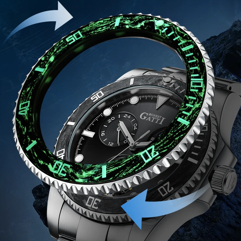 BONEST GATTI Men Automatic Watch 43mm Top Luxury Brand Mechanical Wristwatch 100M Waterproof Sapphire Luminous Tourbillon Watch