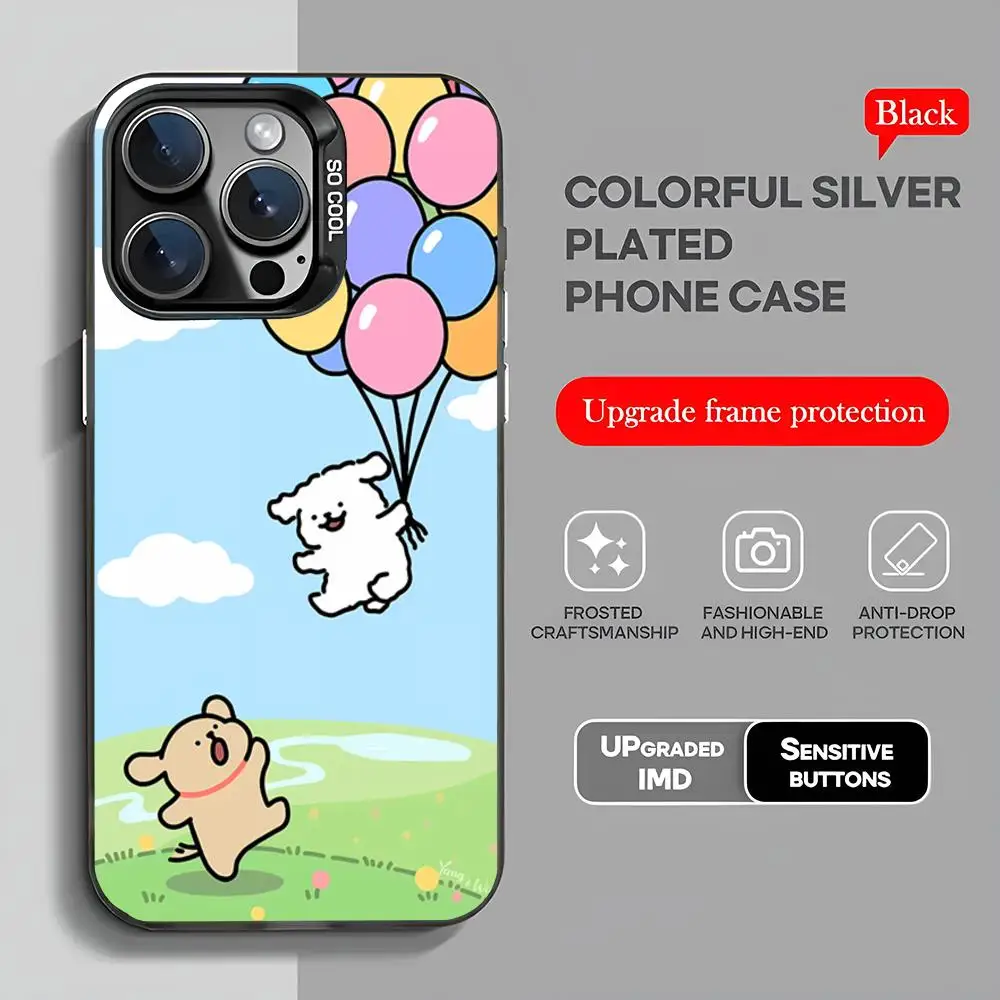 Hot Cute Line Puppy MINISO Mouse Pad BLACK Popular In Korea Wholesale Case For IPhone 16 15 14 13 12 Pro XR Shockproof Color Co