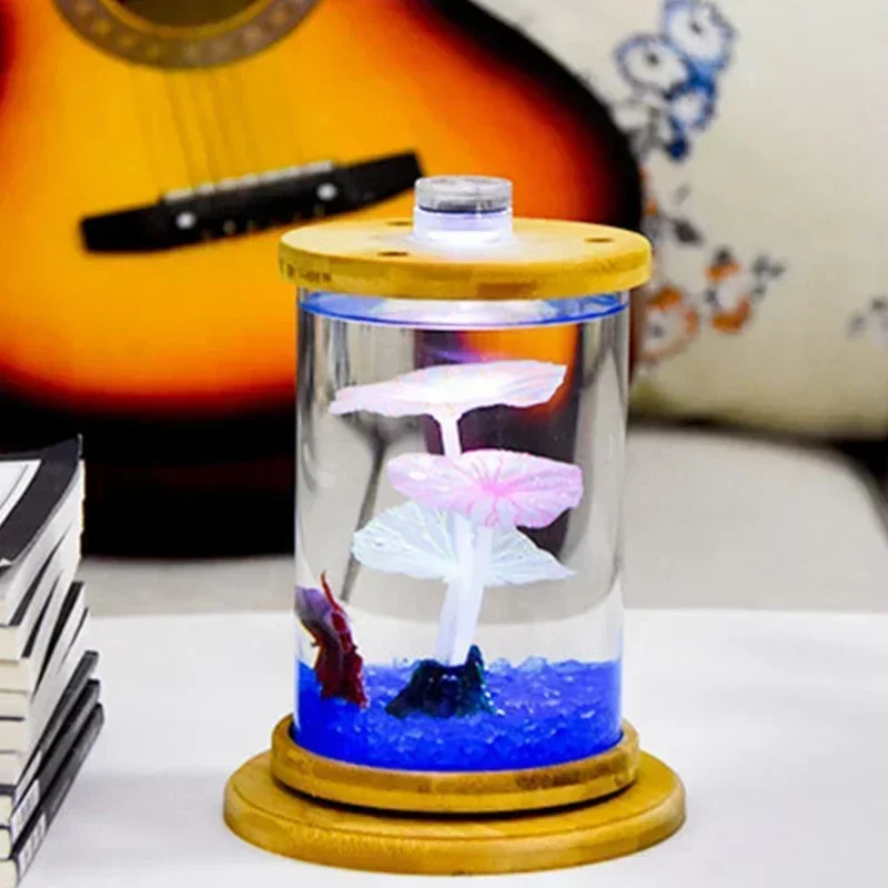 Mini Aquarium Creative Micro-view Rotating 360 Fish Tank Office Desktop Tempered Glass Ecological Bottle Fish Tank Decoration