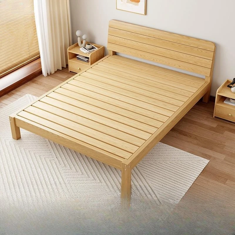

Log solid wood bed 1.5m modern simple double bed 1.8m 1.2m simple economical rental room single bed