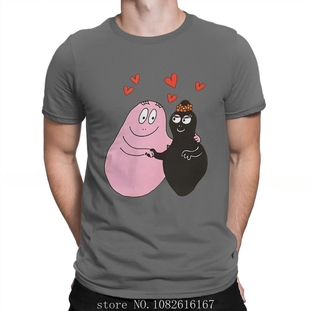 Cotton Oversized Short Sleeve Tops I Love You Barbapapa Tshirt Graphic Punk T shirt Streetwear Homme Pure