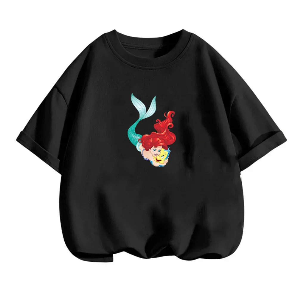 

Футболка принцессы-русалки Disney Kids, летняя детская повседневная футболка с короткими рукавами для девочек с героями мультфильмов, одежда для маленьких мальчиков, женская одежда