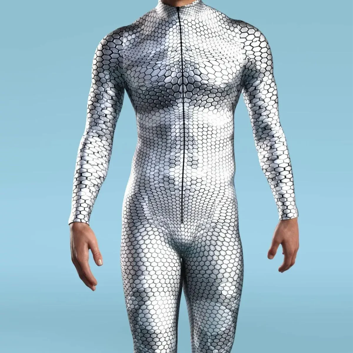 

Zawaland White Snake Print Bodysuit Men Punk Party Jumpsuit Fancy Halloween Cosplay Costume Adult Carnival Festival Zentai Suit