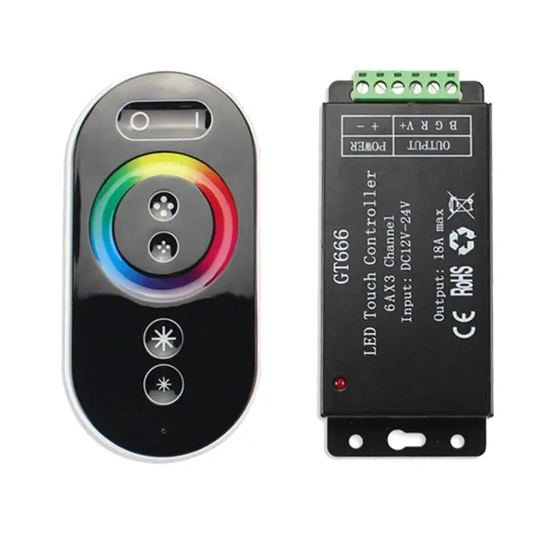 AS63-GT666 RGB LED LED Strip Controller Wireless RF Touch Remote DC 12V 24V 18A 3 Channels Lights Tape Dimmer Switch