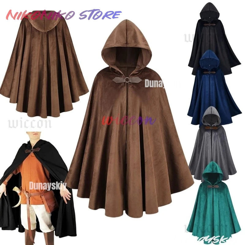 후드와 남자의 벨벳 망토 여성을위한 르네상스 중세 후드 망토 남자 금속 루프 걸쇠와 할로윈 Steampunk 풀오버
