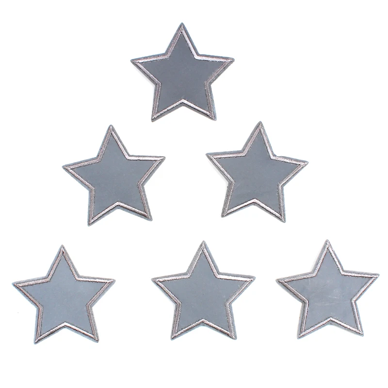 10pcs Embroidery Refective Clothing Star Patches Iron On Silver-Grey Stickers DIY Clothes Patch Sew On Denim Badge Appliques