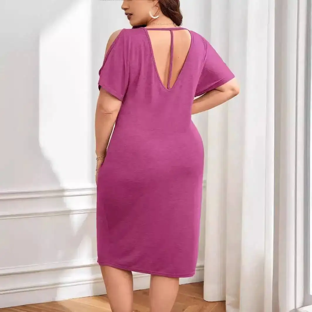 

Women's V-neck Large Size Short Sleeved Pleated Rose Red Dress, Elegant Summer Temperament, Hip Hugging Skirt for Women Y2k